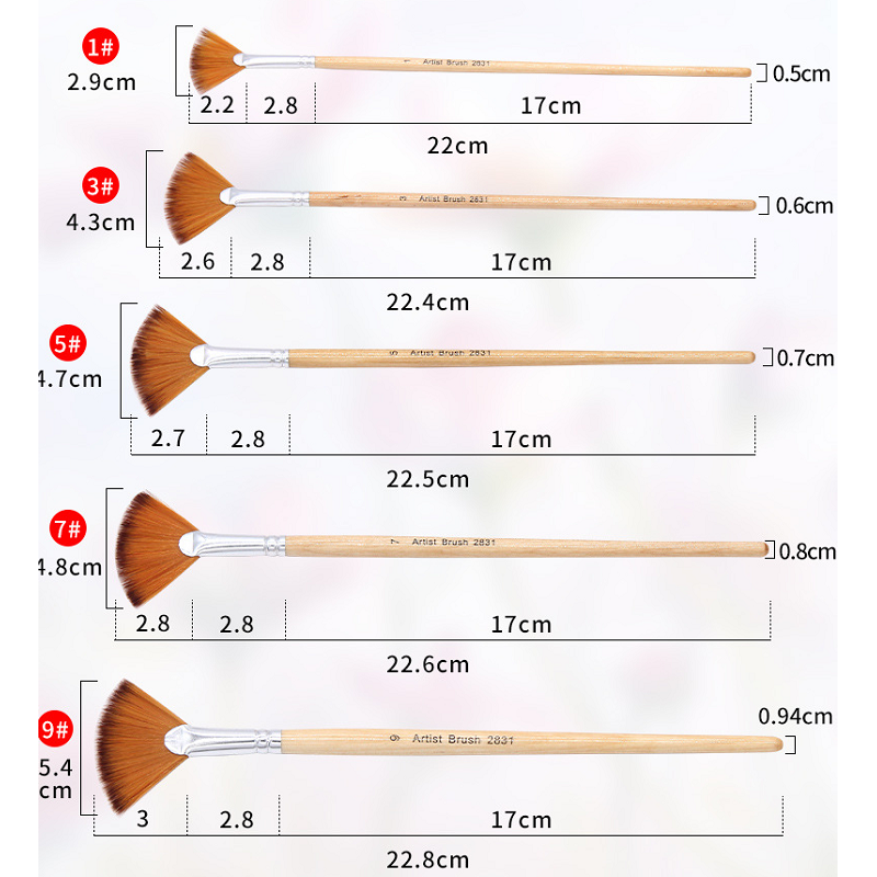 5Pcs/Set Fan Shape Gouache Painting Pen Nylon Hair Brush Drawing Supplies Beige