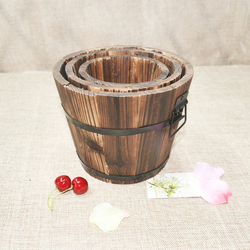 Rustic Succulent Planter Barrel Empty Flower Pot Container Garden Decor