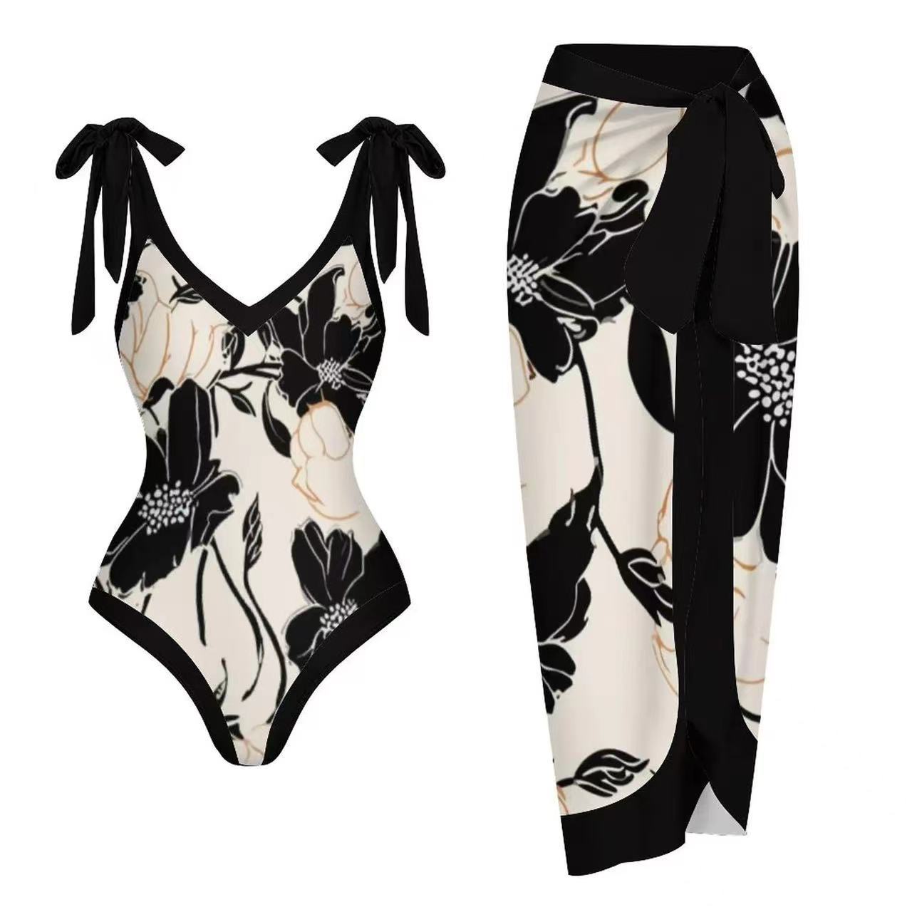 And American One Piece Gauze Skirt Swimsuit Sunscreen Set