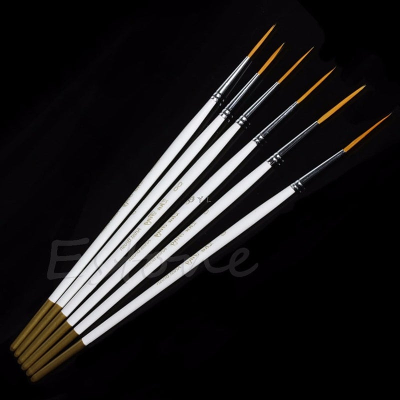 6Pcs/Set Nylon Hair Round Paint Brush Hook Line Pen Artist Draw Painting Craft