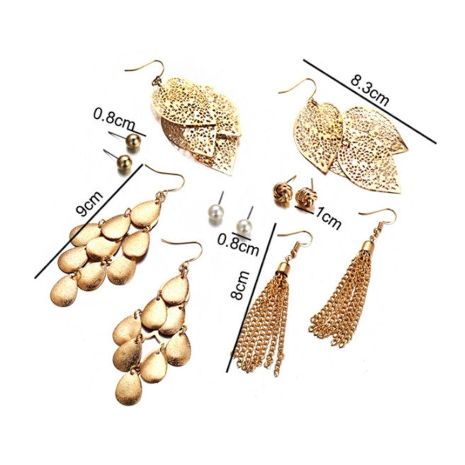 Veile Studios 6Pcs Artificial Pearl Earrings With Hollow Leaves And Woven