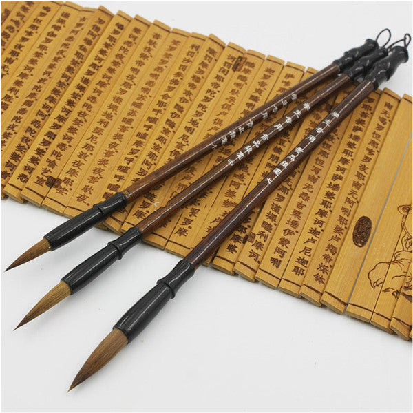 6Pcs White Woolen Brush / Brown Weasel Hair Chinese Japanese Calligraphy Pen Set