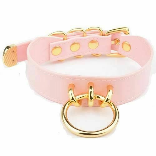 Bdsm Pink Faux Leather Silver Gold Ring Kitten Submissive Collar