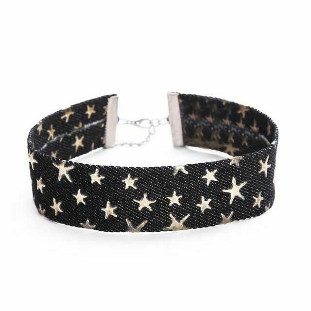 Day Collar Blue Star Choker Distressed Denim Necklace Fetish Kink