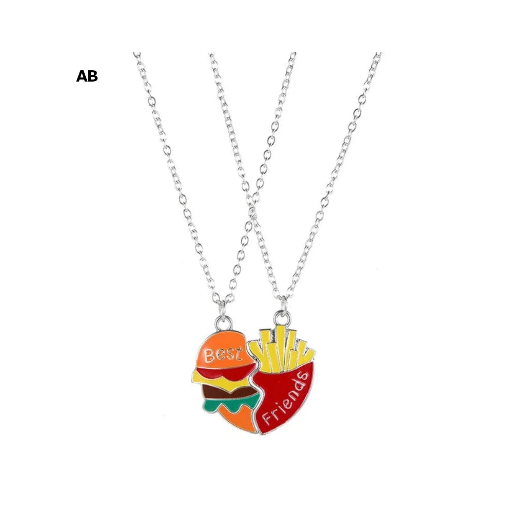 2 Pieces Heart Shaped Cat Unicorn Koala Bear Pendant Necklace For Kids Friendship Jewellery