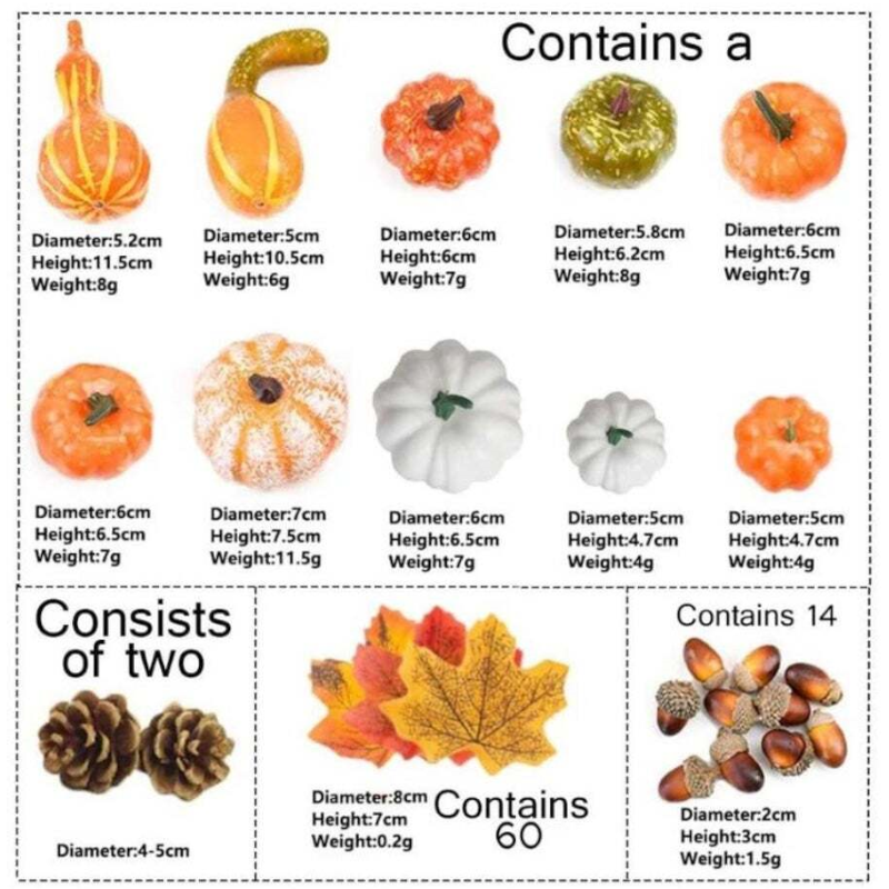 86 Pcs Halloween Simulation Acorn Artificial Pumpkins Pine Cones Maple Leaves