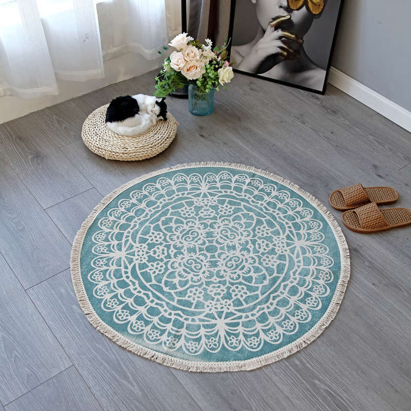 92 X 92Cm Retro Bohemian Carpet Hand Woven Cotton Linen Rug Bedside Geometric Floor Mat Living Room Bedroom Decor Ver 1