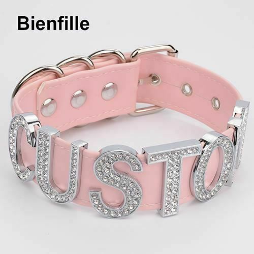Silver Rhinestone Customised Collar Personalised Big Letter Gothic Choker Bdsm