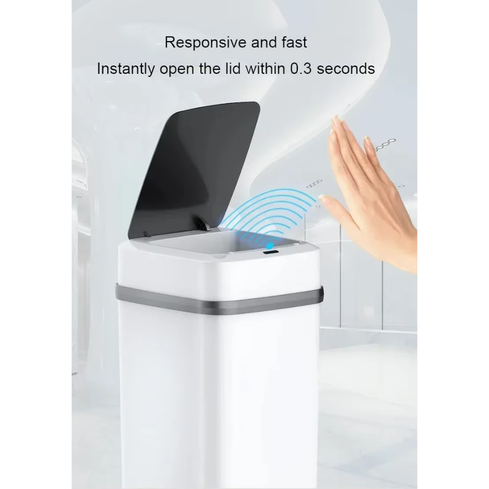 Automatic Sensor Trash Can Smart Touchless White Kitchen Bathroom Waterproof 13L Electric Garbage With Lid