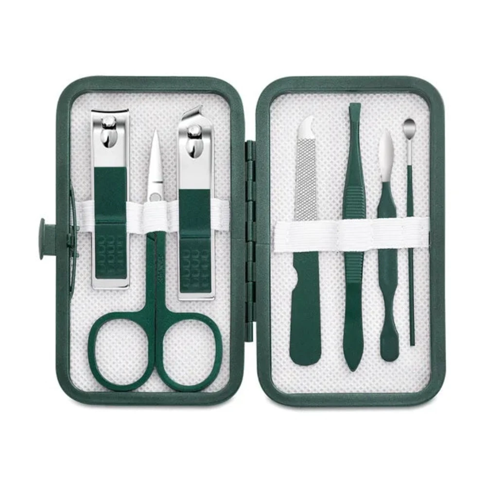 Stainless Steel Nail Clipper Set Grooming Tool With Portable Case Manicure Art Green Nails Cut