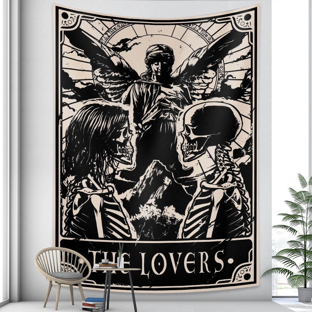 Tapestry Black Beige Lovers 95X70 Cm Tarot Card Psychedelic Scene Art Tapestries