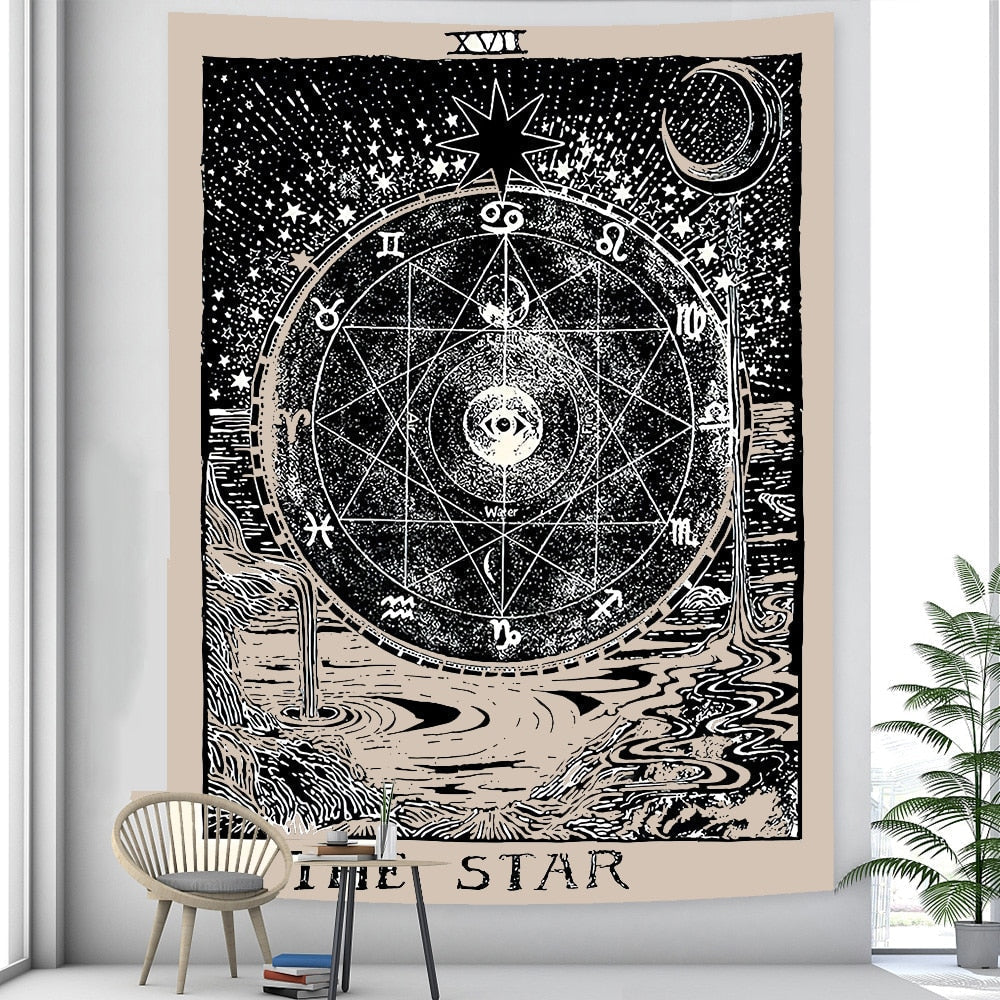 Tapestry Black Star 150X150 Cm Tarot Card Psychedelic Scene Art For Decor