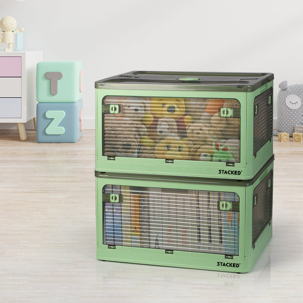 Storage Containers Stackable Lid Clothes Green Small