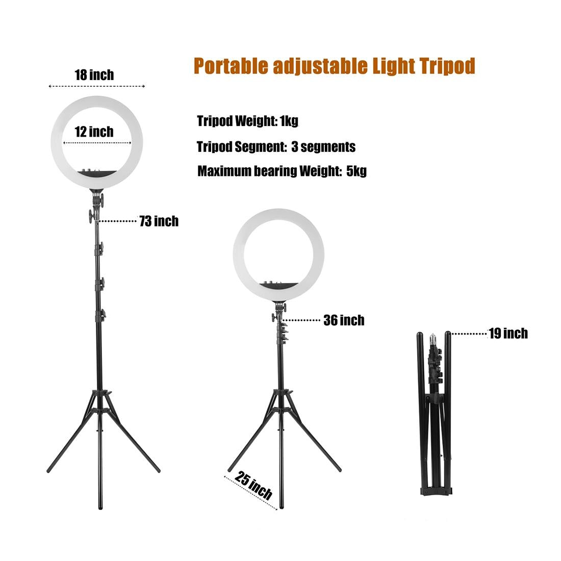 18 Inch Two Colour Dimmable Ring Fill Light With Tripod 55 Watt Power Supply