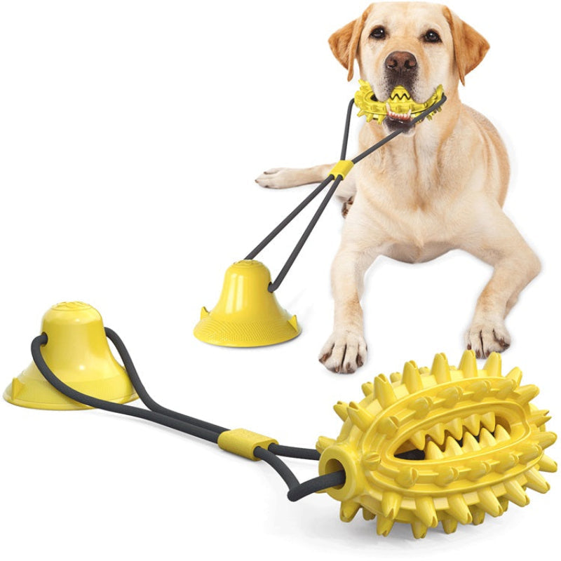 Yellow Suction Chew Toy Interactive Bouncy Dog Teeth Cleaning Rubber