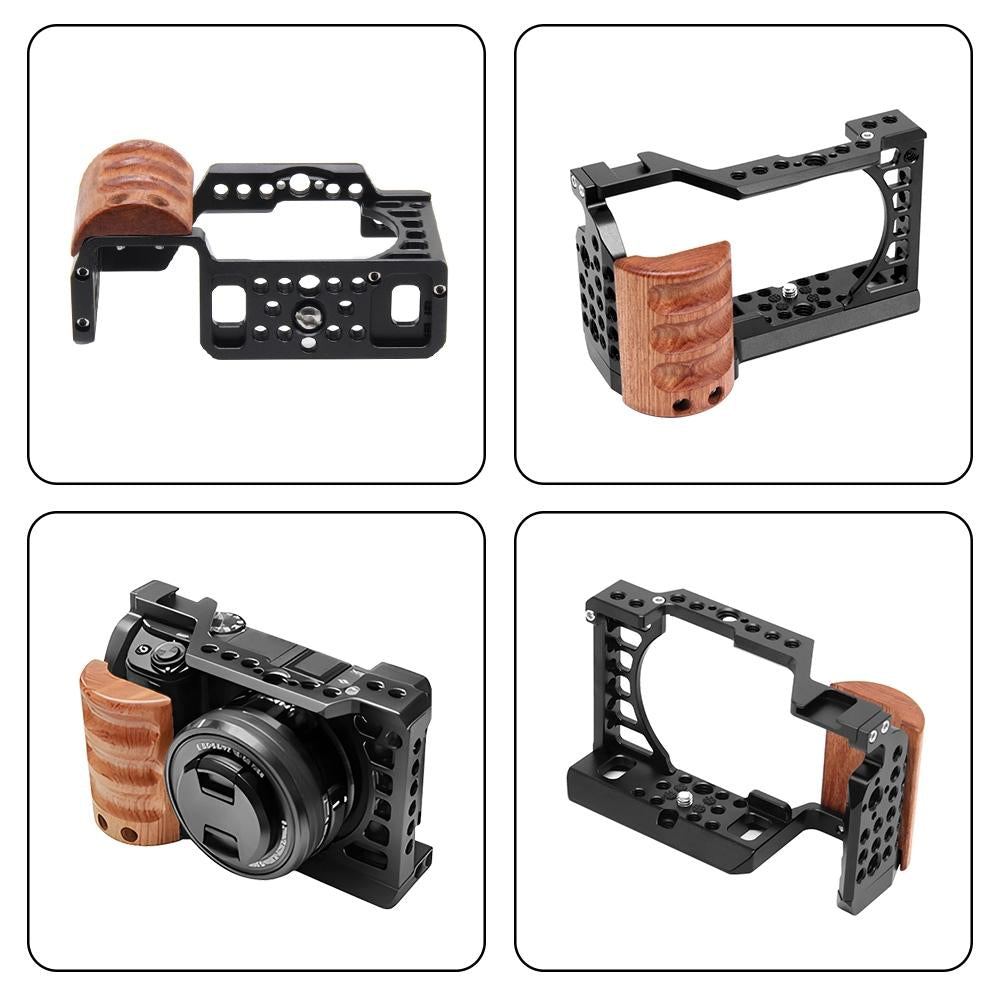 Wood Handle Metal Camera Cage For Sony A6400 A6300 A6100 A6000 Stabilizer Rig