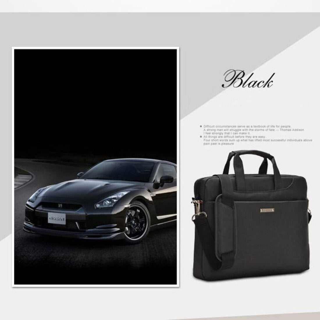 Waterproof Nylon Laptop Bag 15.6 Inch One Shoulder Black Stylish Durable Design