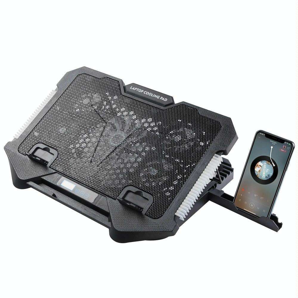 5 Fan Laptop Cooling Pad With Adjustable Stand And Phone Holder