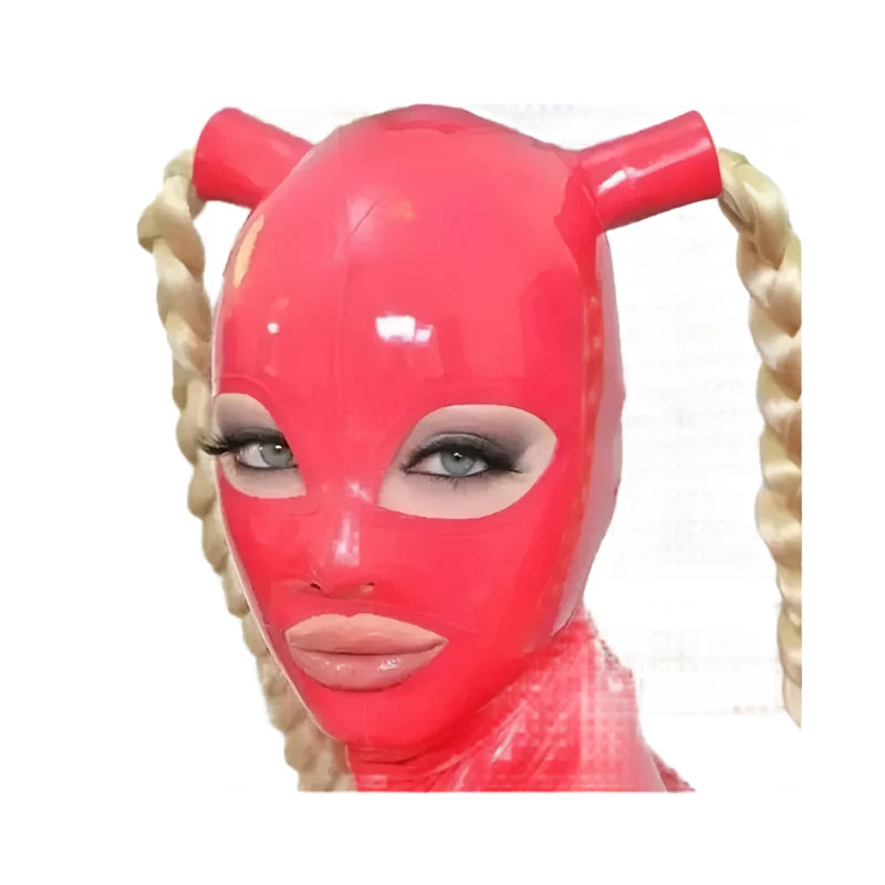 100 Percent Latex Mask Rubber Unisex Hood With Pigtails Fetish Two Braid Wigs Headgear Customized