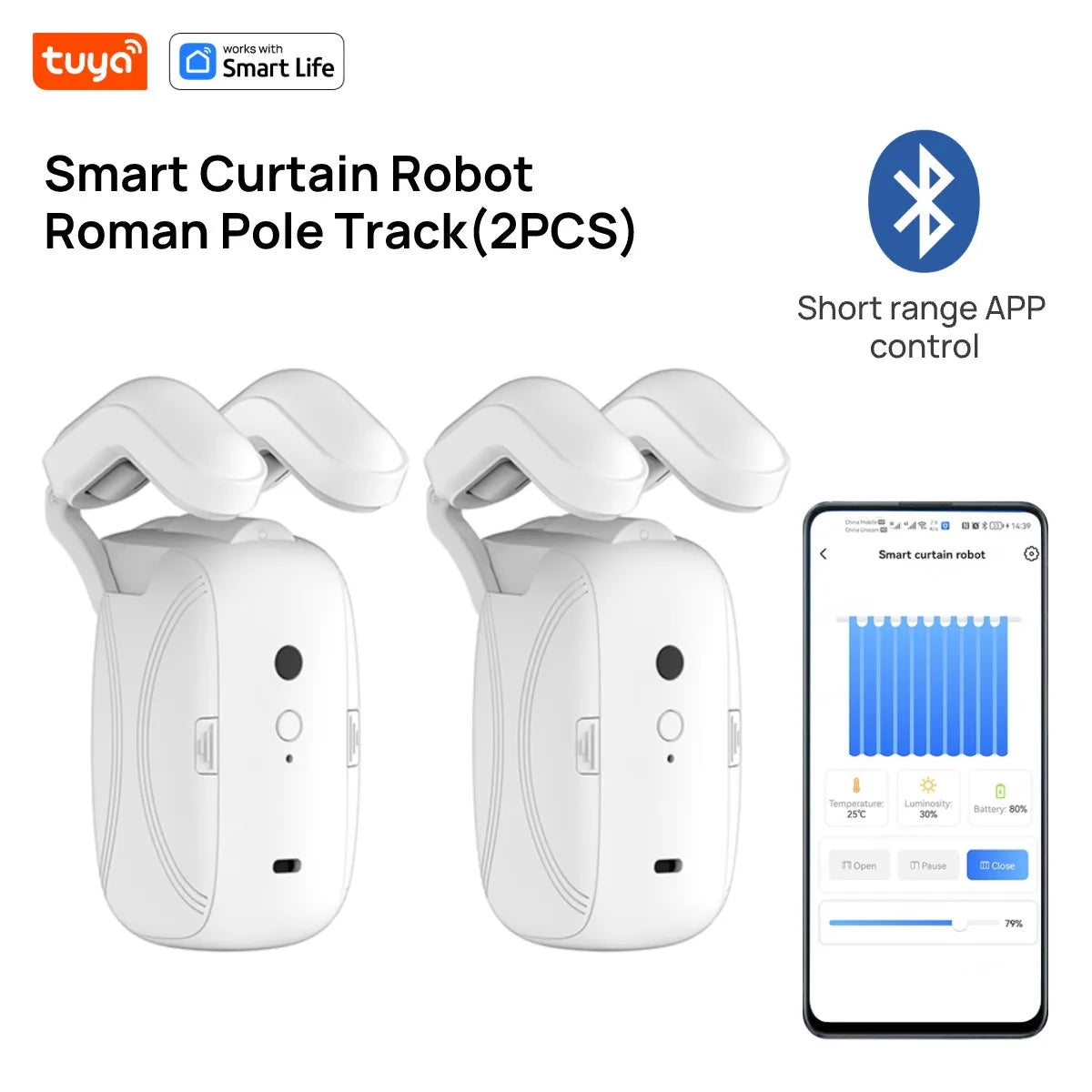 1Pcs Tuya Smart Curtain Robot Roman Rod Track App Controlsingle/Double (Works With Gateway For Remote Controli