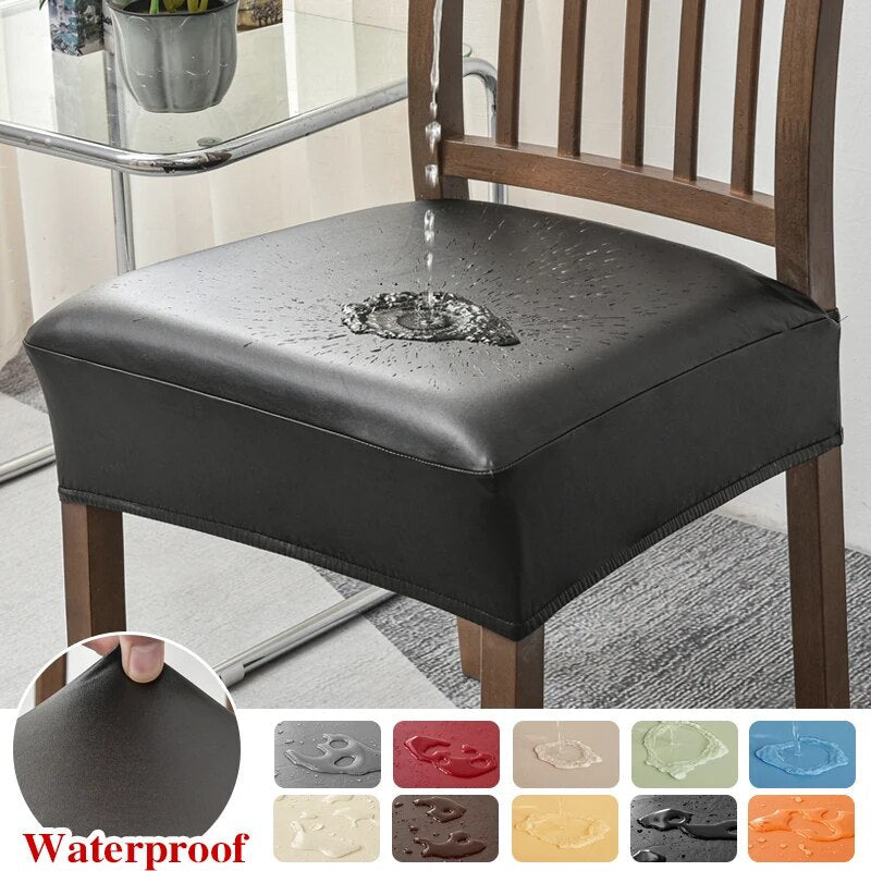 Chair Cover Black Pu Leather Seat Slipcover For Kitchen Hotel Banquet Dining Living Room