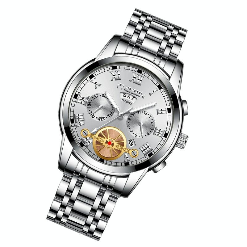 Veile Studios Men Multi Function Quartz Watch White Steel With Surface