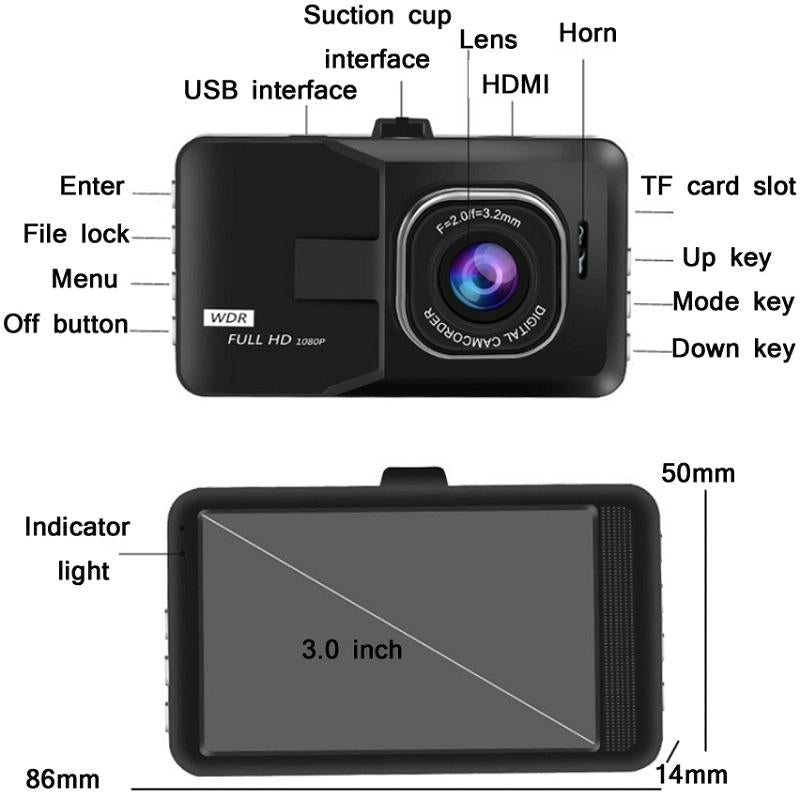 1080P High Definition Wide Angle Driving Recorder With Reversing Image Functionality