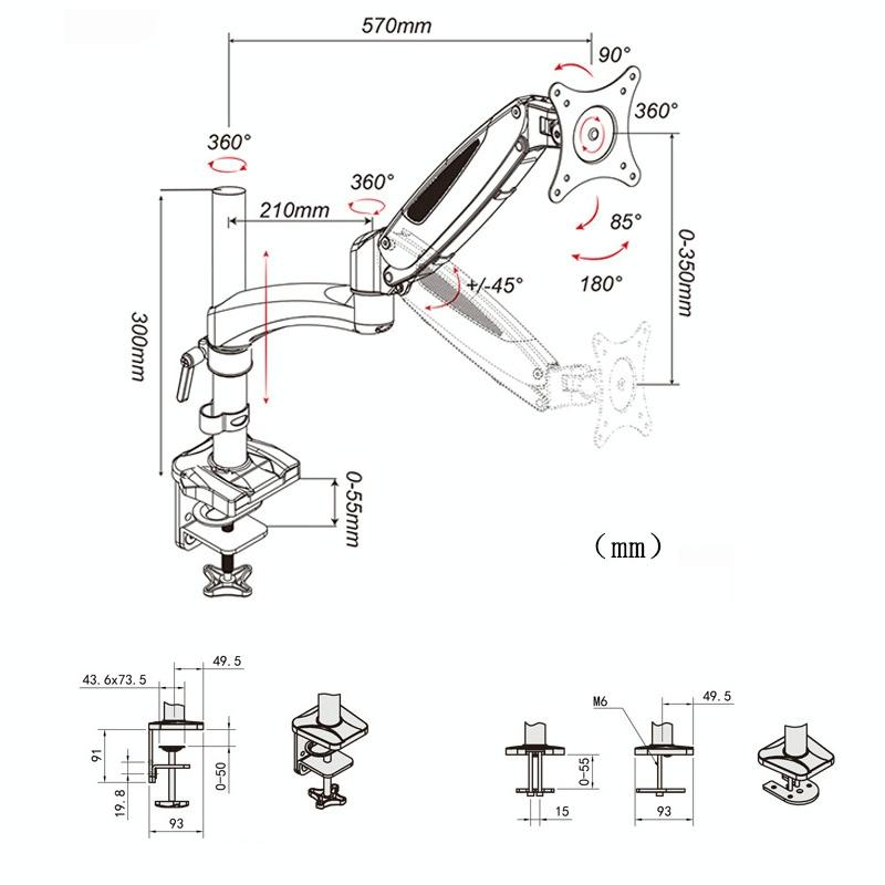 Desktop Monitor Stand Rotating With Pneumatic Hovering Mechanism