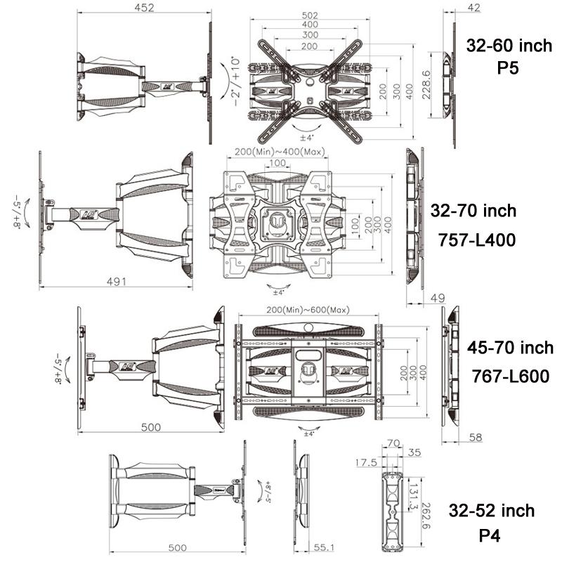 Swivel Television Wall Mount For Thirty Two To Seventy Inch Screens