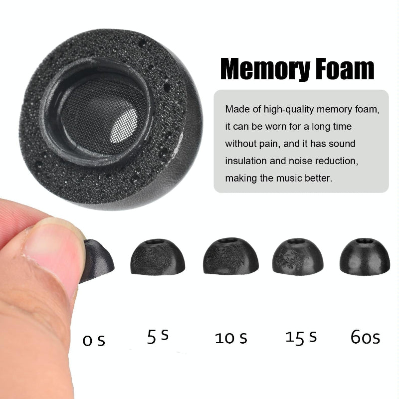 2 Pack Memory Foam Ear Caps For Tws Wireless Earbuds Medium Black Replacement