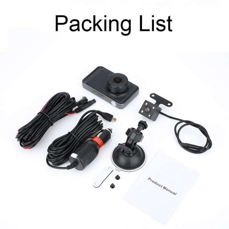 1080P Hd Dual Lens Driving Recorder With Motion Detection 3 Inch Display