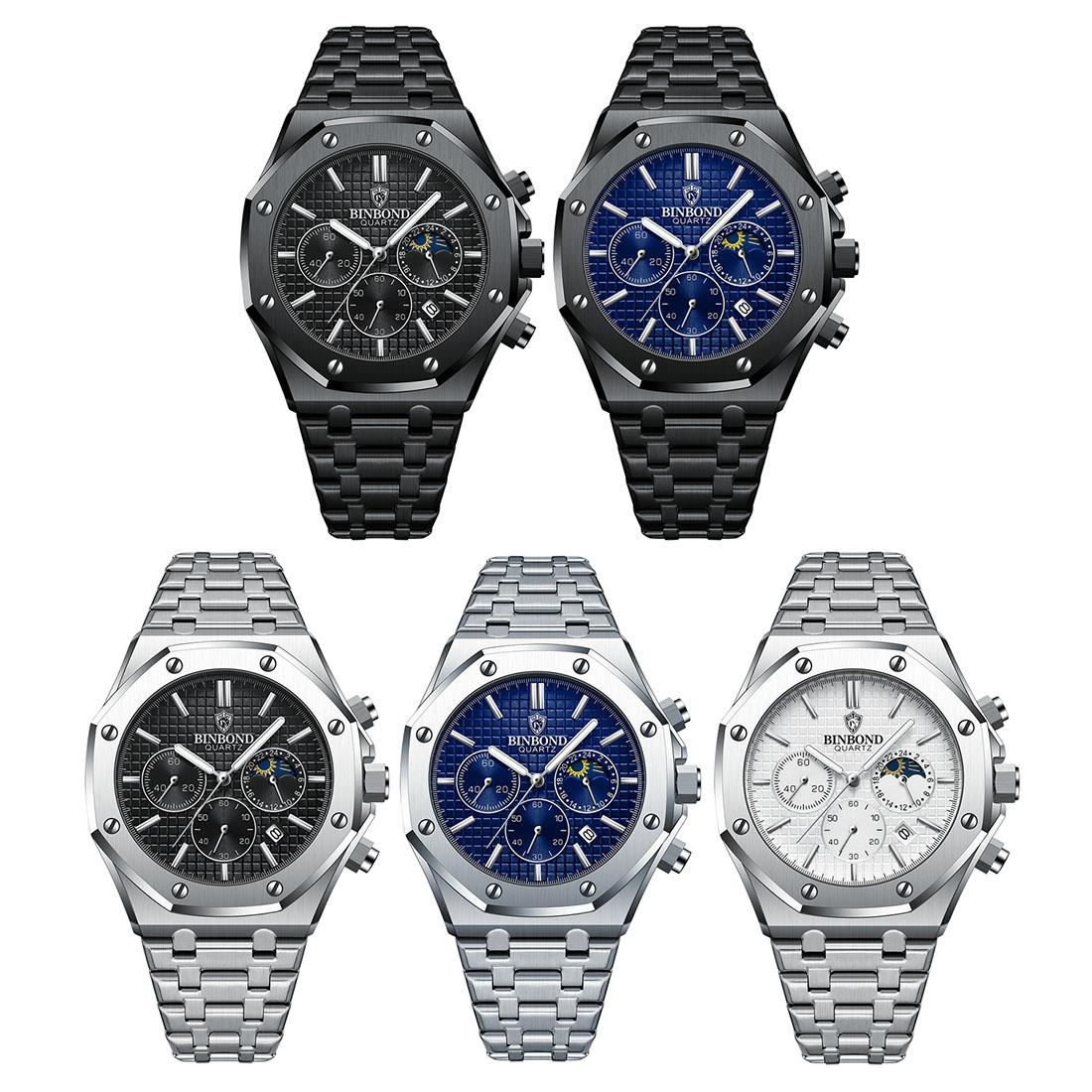 Waterproof Multifunctional Business Quartz Watch Luminous Stylish Elegant Timepiece