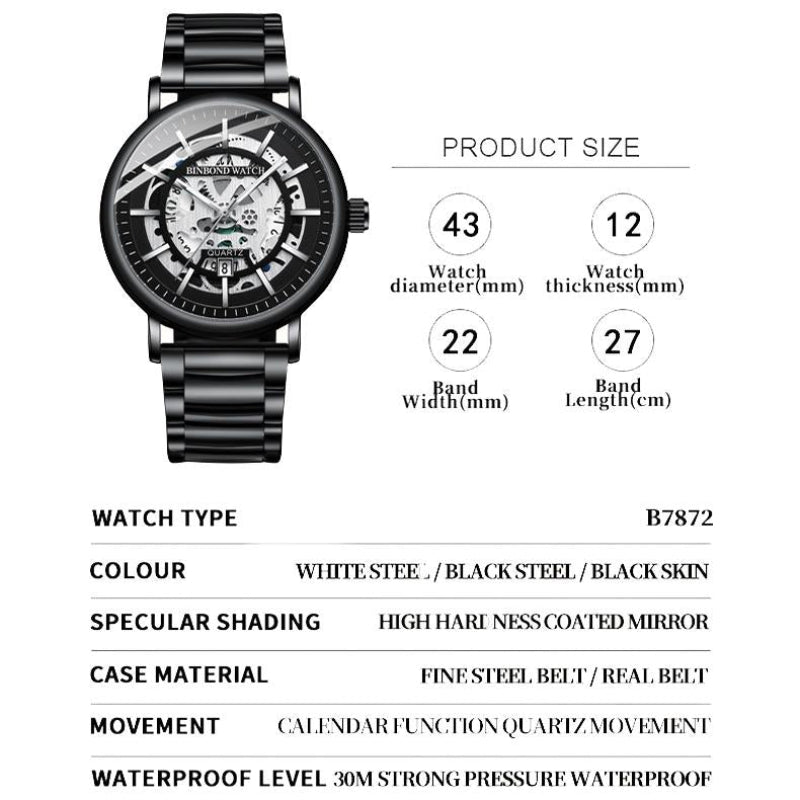 Waterproof Luminous Quartz Watch Multifunctional Stylish Durable Timepiece