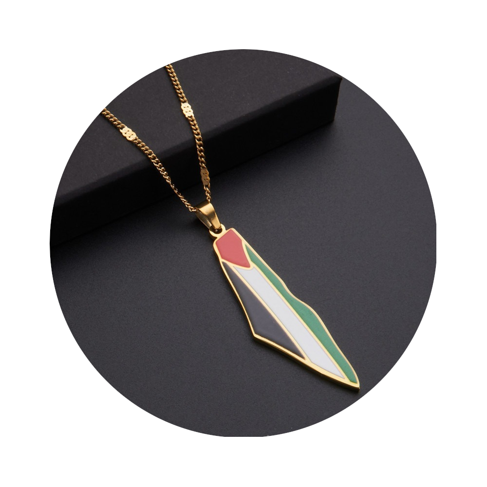 Veile Studios Titanium Steel Stainless Drip Glue Middle East Israel Palestine Map Pendant Necklace
