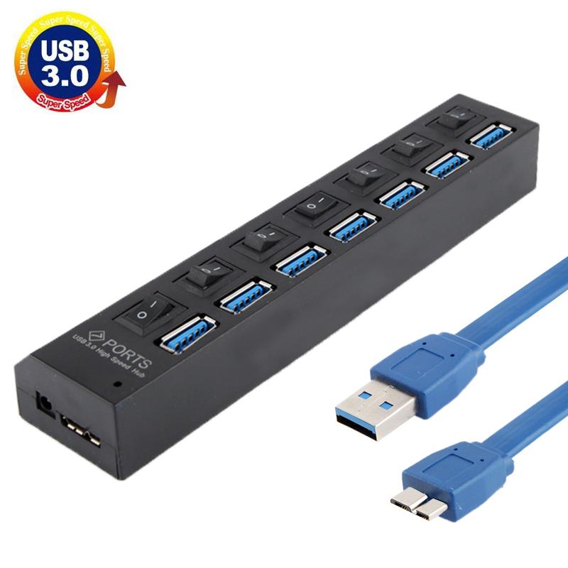 7 Port Usb 3.0 Hub 5Gbps Plug & Play 1Tb Support Black