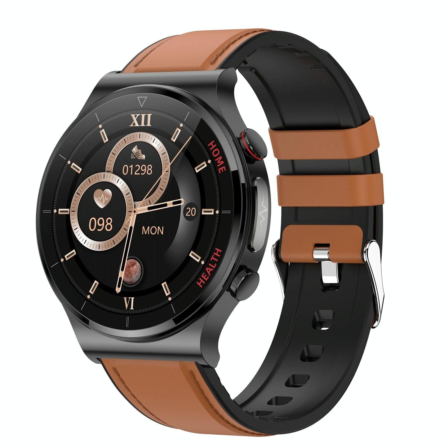 1.32 Inch Leather Smart Watch With Health Monitoring: Ecg Bp Temperature Brown