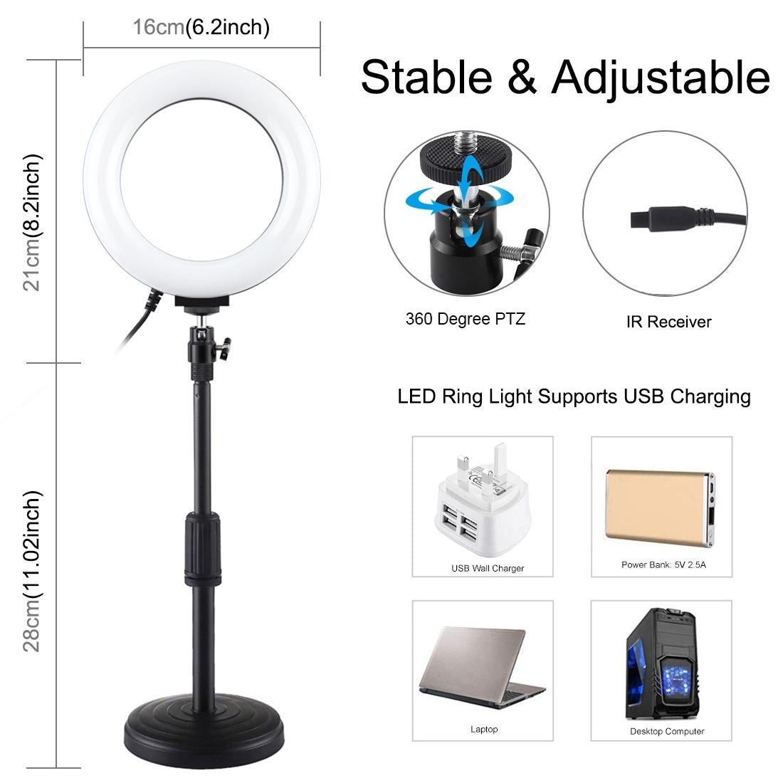 6.2 Inch Rgbw Led Ring Light With Remote Control And Tripod For Video Photography