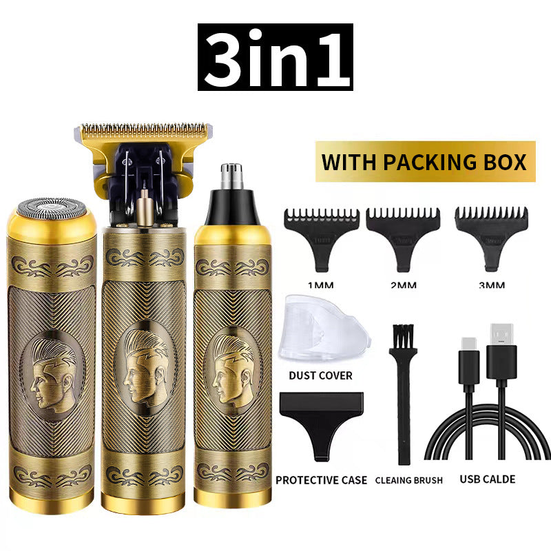 3 In 1 Professional Hair Clipper Set Rechargeable Beard Trimmer Nose And Electric Shaver With Usb Cable Cleaning Brush A