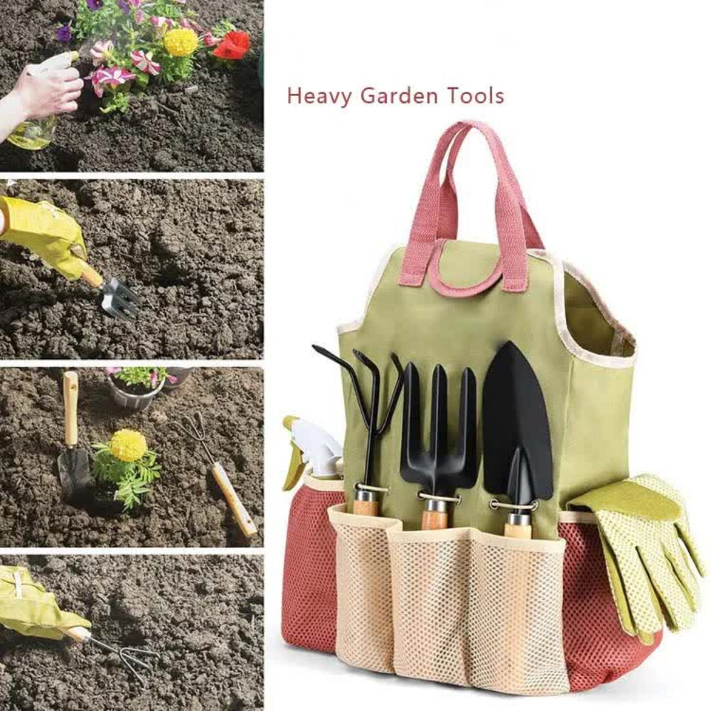 Elosung Nevy Blue 9 Piece Garden Tool Set With Storage Tote Heavy Duty Gardening Kit