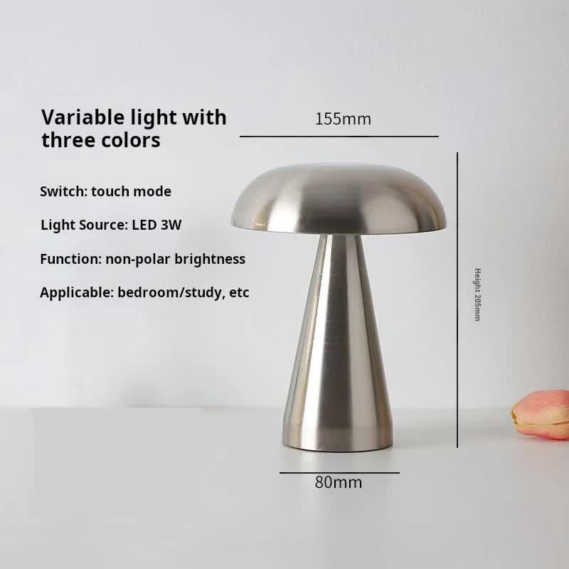Elosung Silver Modern Mushroom Table Lamp Minimalist Metal Design For Home And Office