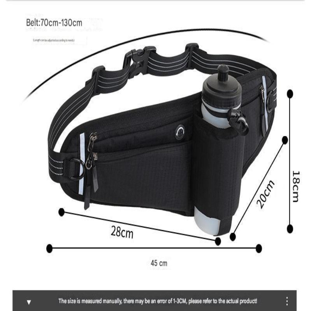 Elosung Black Running Waist Pack With Water Reflective Design And Multiple Storage Pockets For Outdoor Activities