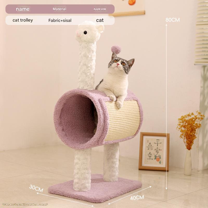 Elosung Purple Llama Themed Cat Tree With Tunnel Multi Functional Scratching Post Playhouse
