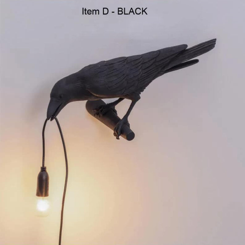 Black Bird Right Wall Lamp Nordic Resin Creative Animal Bedside Decorative Usb Night Light Stylish Perched For Bedroom A
