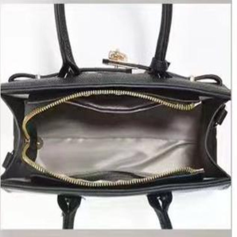 Elosung Black Elegant Pu Leather Handbag With Lock Decoration Structured Tote Bag For Women