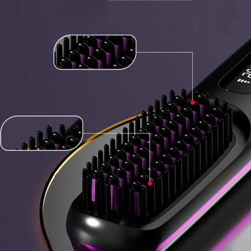 Elosung Purple Wireless Hair Straightening Brush Compact Rechargeable Styling Tool