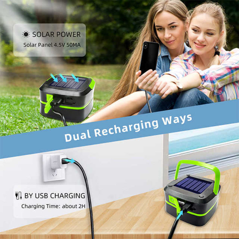Orange Collapsible Portable Solar Led Camping Lantern With Usb Charging