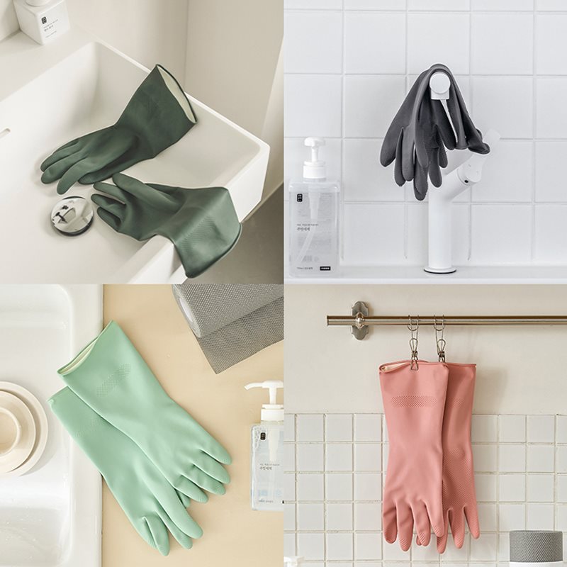 Brown Set Of 3 Pairs Durable Rubber Gloves Waterproof Comfortable Ideal For Household And Cleaning Tasks