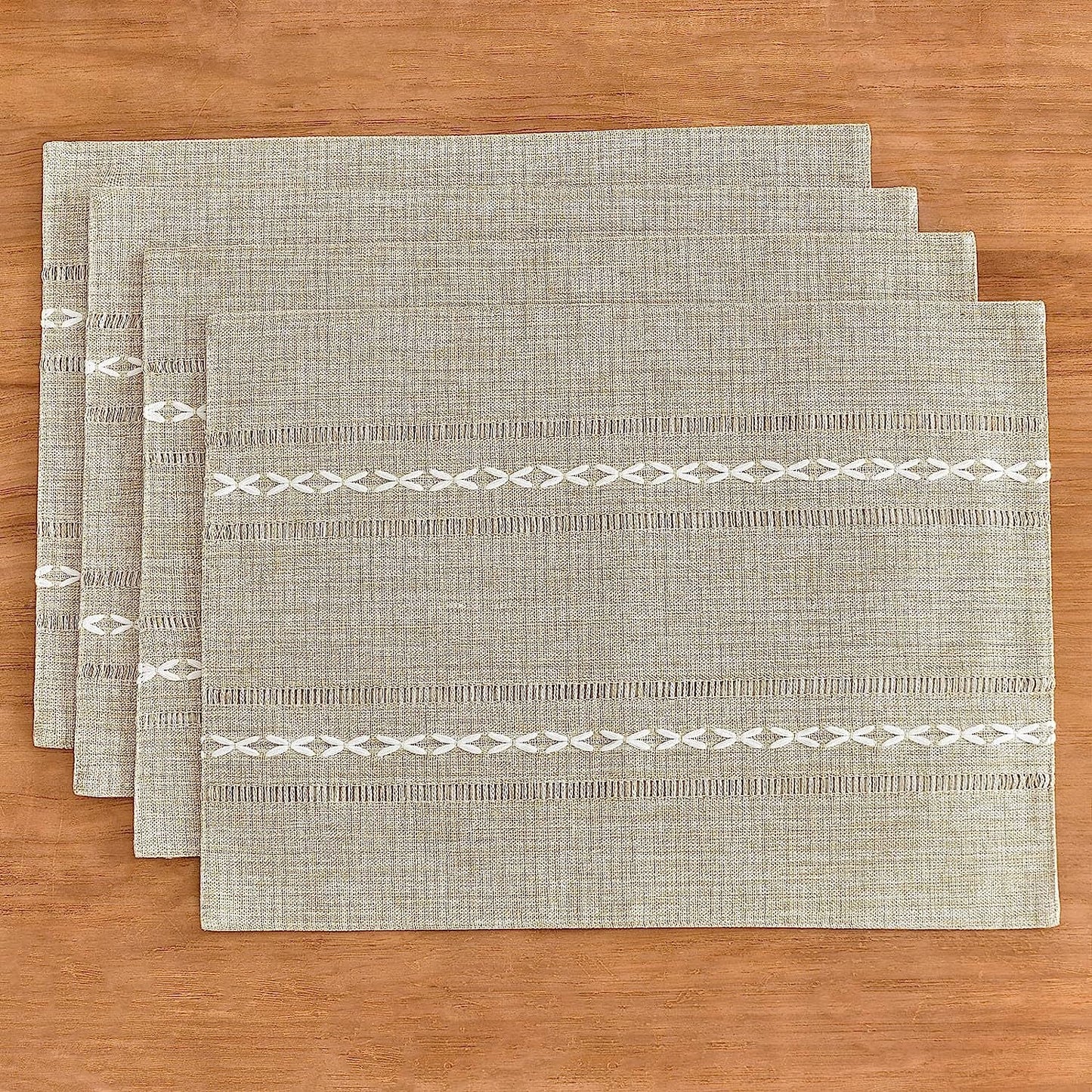 Beige Woven Placemats Heat Resistant Linen Table Mats Coasters Set