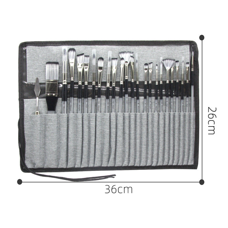 24Pc Artist Paint Brush Set With Canvas Roll Up Case Nylon Hair Brushes For Acrylic Watercolor Oil Gouache Painting
