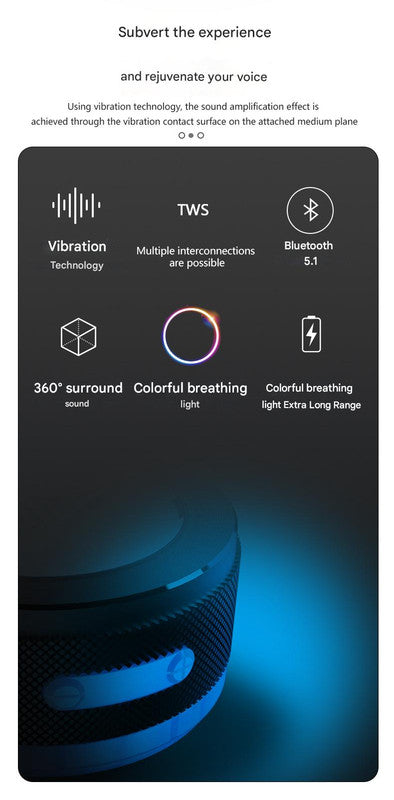 Silver Bone Conduction Vibration Bluetooth Speaker - Tws Stereo Led Surface Sound